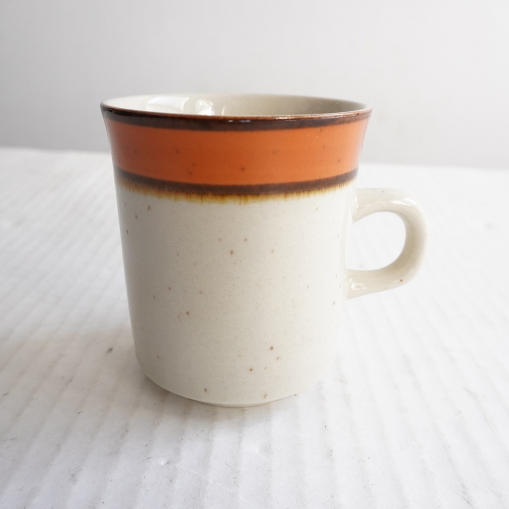VTG‎ Sango Rainbow Stoneware Mug MCM Japan Orange Stripe Speckled Ceramic Coffee